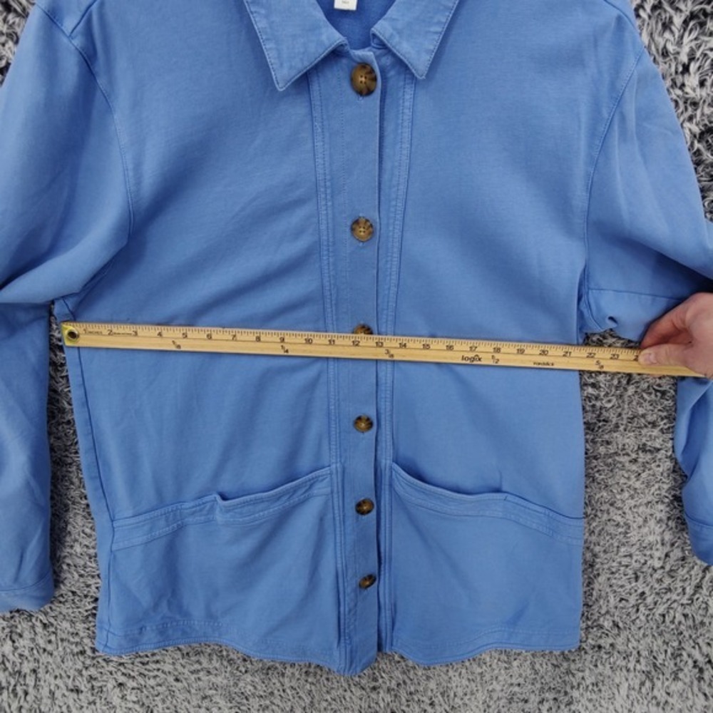 J. Jill Women Coastal Utility Cozy Button Down Shirt Jacket L Tall Blue Shacket - Picture 2 of 16